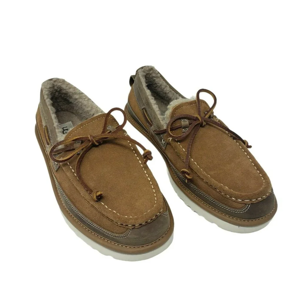 UGG DEX‎ Chestnut Brown Tan Leather Loafer Sheep Wool Lining Sizes 7 & 8 NEW